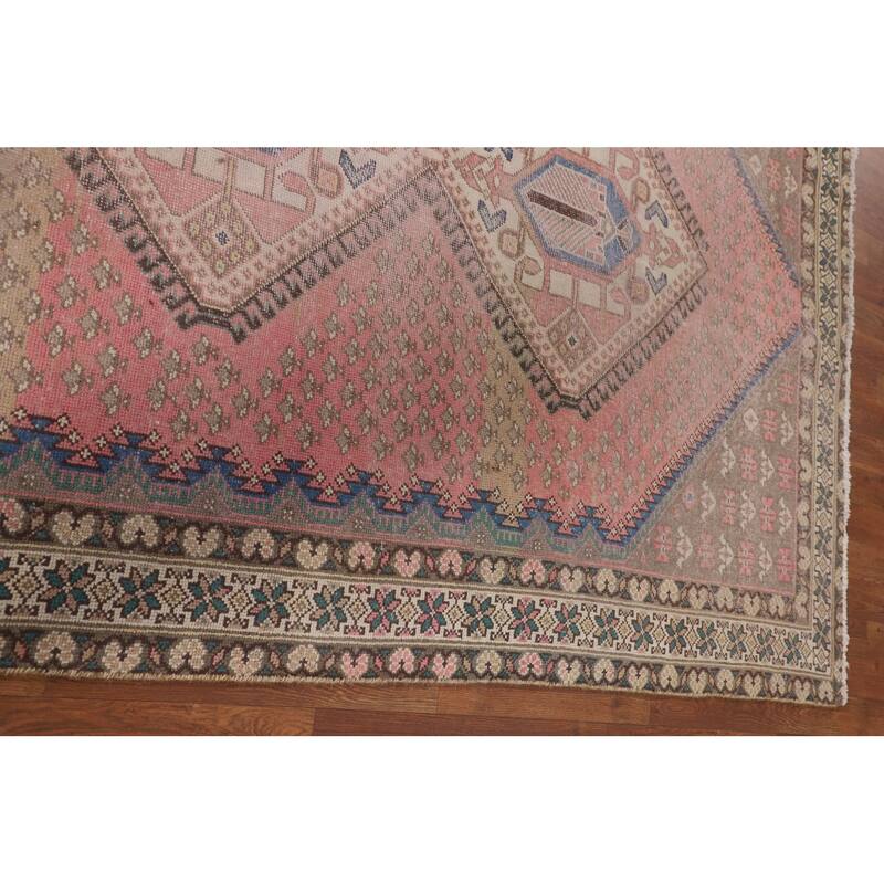 Distressed Pink Bakhtiari Persian Vintage Rug Hand-Knotted Wool Carpet - 5'6" x 9'7"