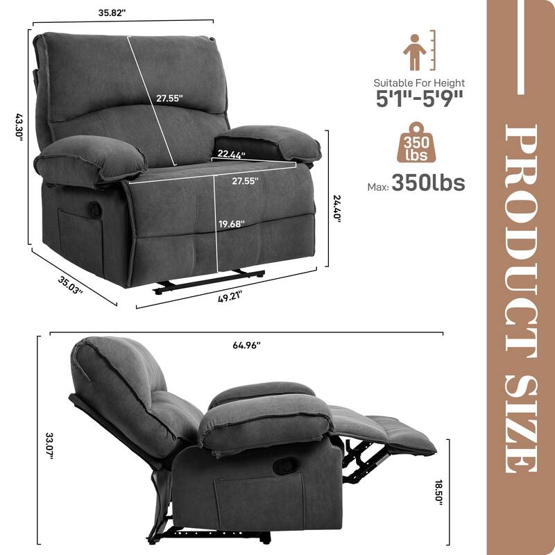 Push‑Back Recliner Chair with Massage Pillow & Wide Seat