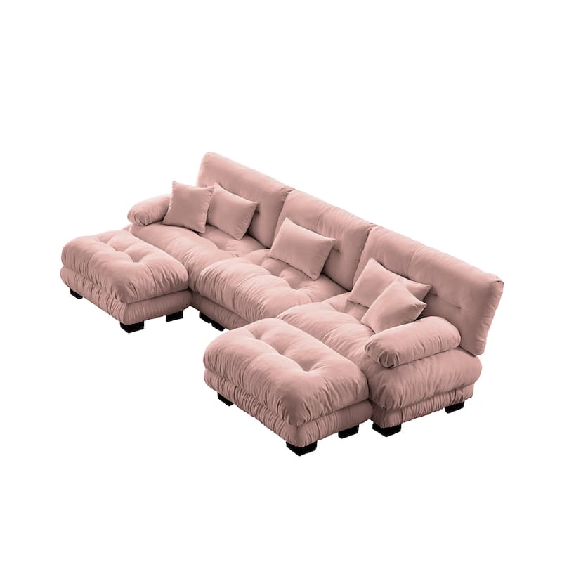Anmytek Pink Chenille Modular U-Shaped Sectional Sofa with Two Ottomans Deep Seat Oversized Cloud Couch