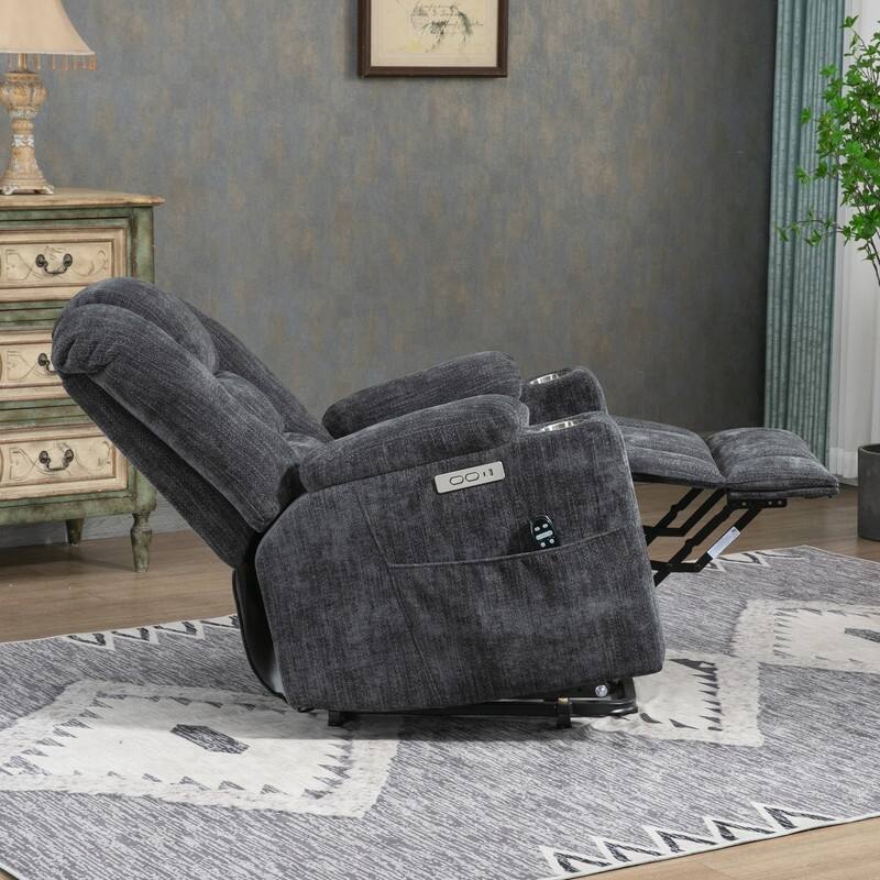 Overstuffed Large Power Lift Recliner with Massage and Heating for Elderly,2 Cup Holders and USB Ports