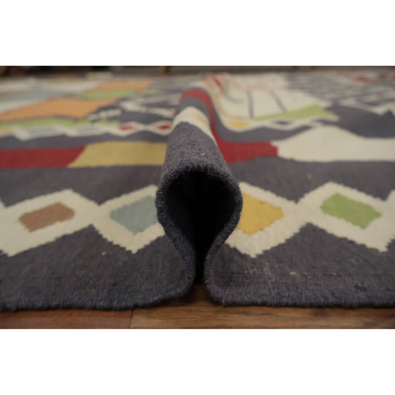 Hand Woven Oriental 100% Wool Carpet Southwestern Tribal Multi-Colored Kilim Area Rug - 14' 2'' X 9' 9''