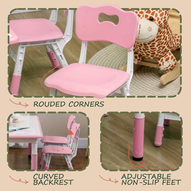 Qaba Kids Table and Chair Set with 4 Chairs, Adjustable Height, Easy to Clean Table Surface, for 1.5 - 5 Years Old