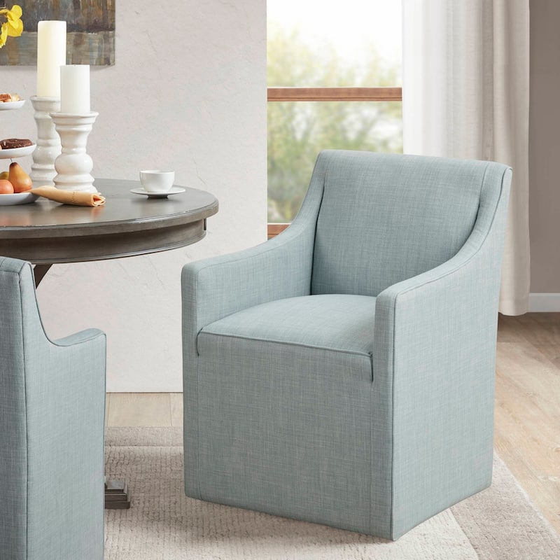 1 Piece Fabric Armrest Dining Chair Seat Sofa w/ Hidden Mobile Casters