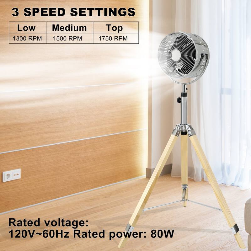 Simple Deluxe Tripod Pedestal Fan, 3 Speed Adjustment, Multiple Wide Angle Standing Fan Bed