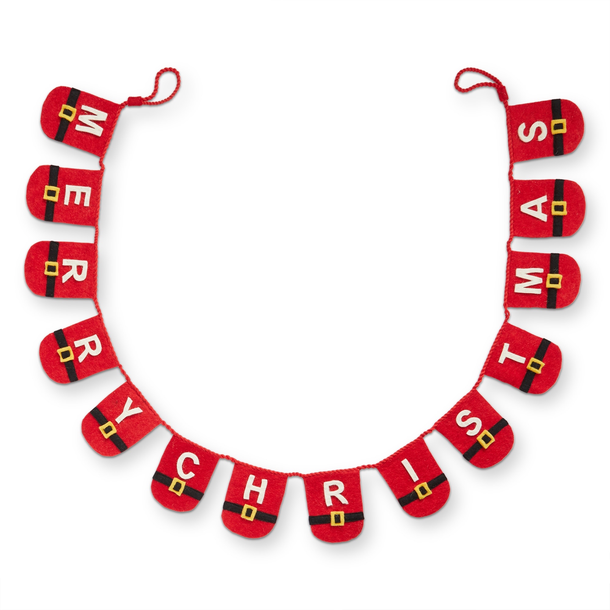 Christmas Santa Wool Felt Garland Red Multi 72x2 in Holiday Decor