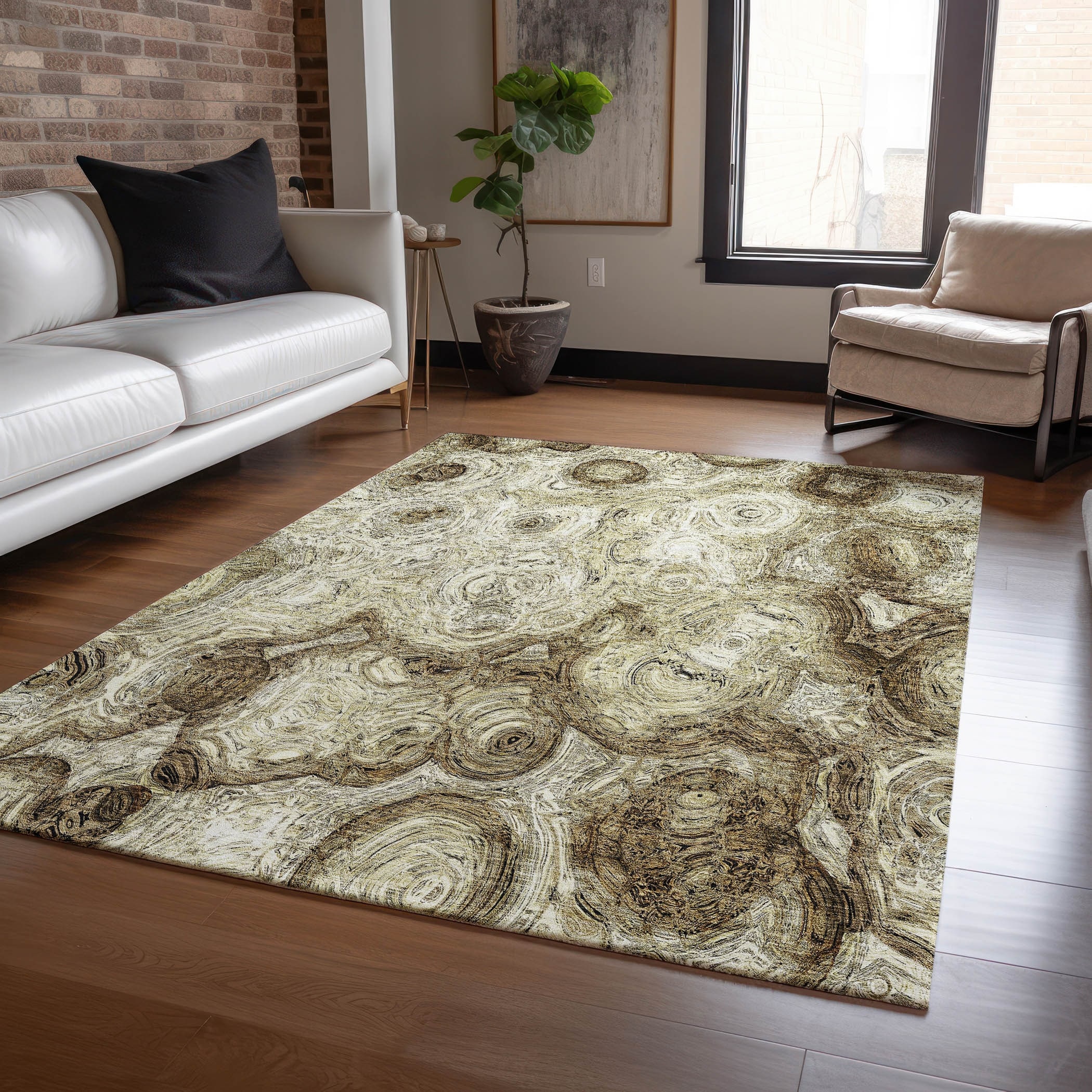 Machine Washable Indoor/ Outdoor Chantille Abstract Waves Rug