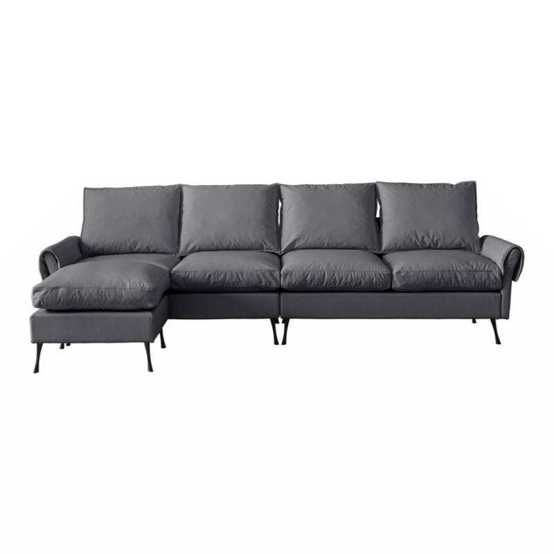 104.5"Modern Technical leather L-Shaped Sofa Couch with Convertible Ottoman