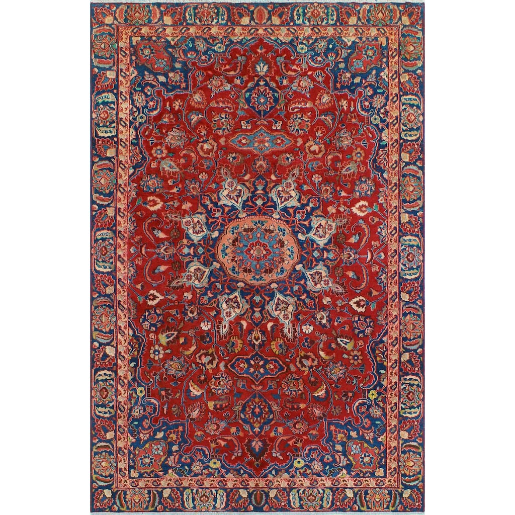 Fine Vintage Distressed Lawson Red/Navy Rug - 5'10" x 9'3"