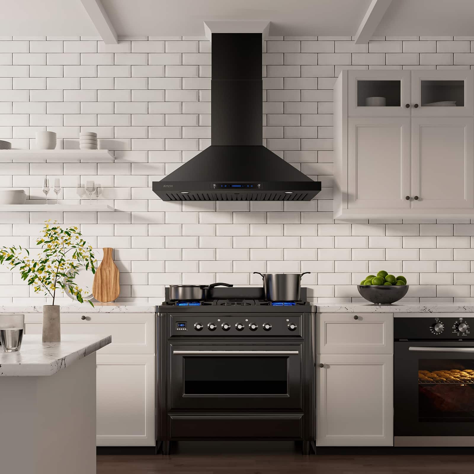 IKTCH 30/36 inch Vent Wall Mount Range Hood Modern Design, Powerful