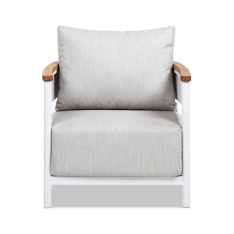 Rhodes 29" Upholstered Teak & Aluminum Patio Arm Chair Birch Gray Chenille