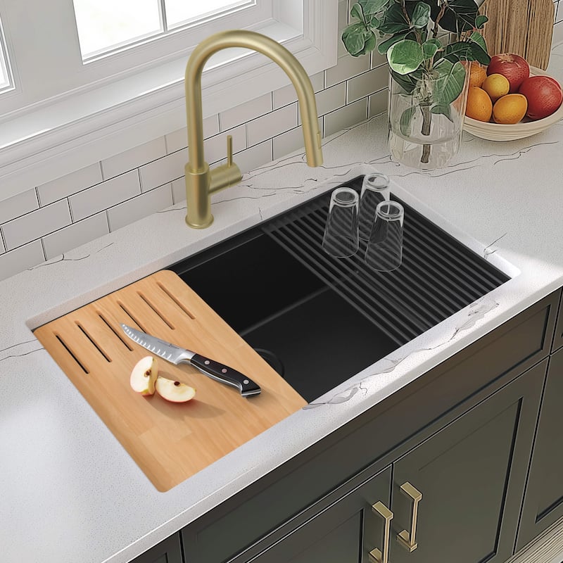 33" Undermount Workstation Single Bowl Quartz Kitchen Sink