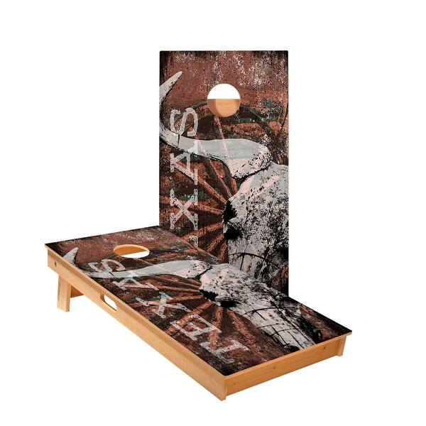 slide 2 of 5, Red Texas Longhorn Cornhole Boards NO Bags - Add Board Lights