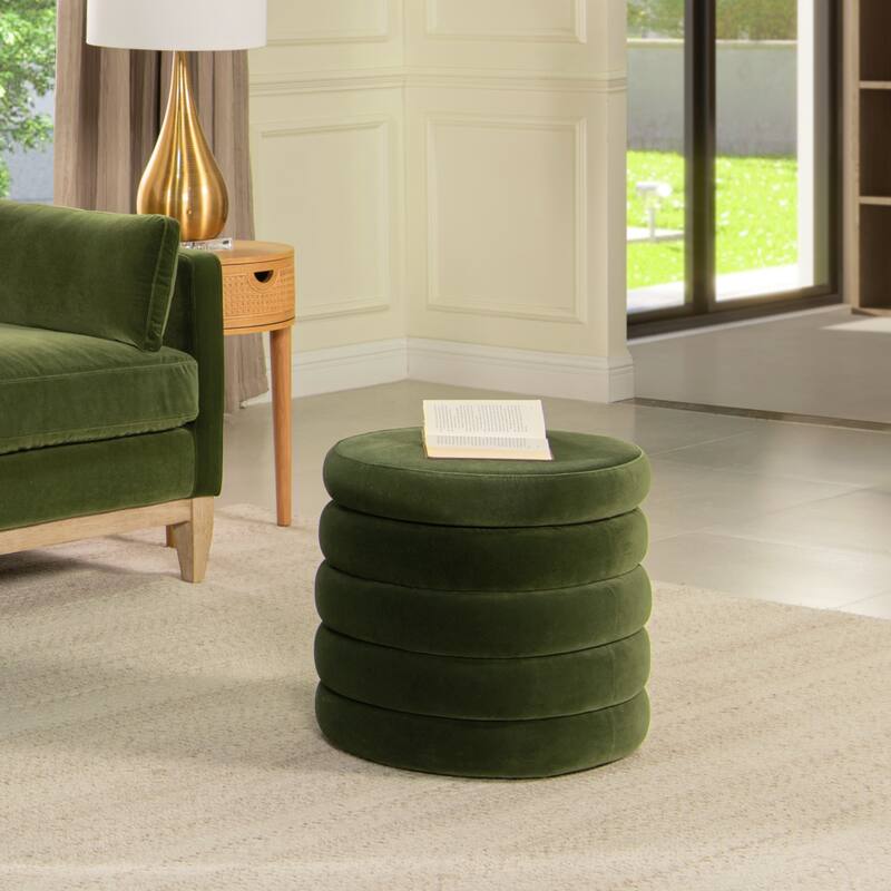 Jennifer Taylor Home Fuji 19" Upholstered Tufted Round Storage Ottoman - Olive Green Performance Velvet