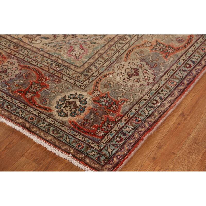 Hand Knotted Oriental 100% Wool Carpet Traditional Medallion Pink Tabriz Area Rug - 12' 9'' X 11' 1''