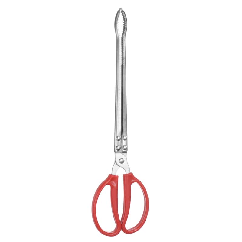 Long Scissor Tongs 15 Inch Stainless Steel Clamp Tongs Anti-Slip Tool Clip - Red - 15"