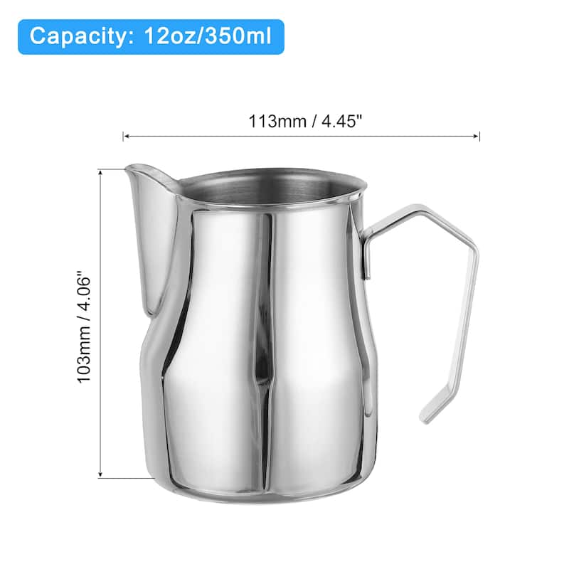 Milk Frothing Pitcher, 12oz/350ml with Handle for Home Cafe - Silver - 350ml