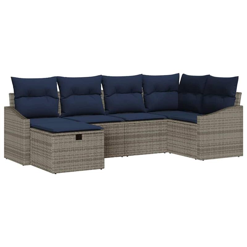 vidaXL 6/7 Garden Sofa Set with Cushions Black/Brown/Grey Poly Rattan - 91.9 x 48.6 x 27.2