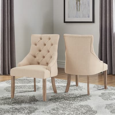 Plovdiv Linen Curved Back Tufted Dining Chairs (Set of 2)