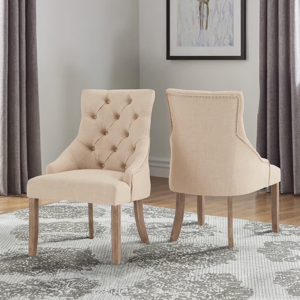 Plovdiv Linen Curved Back Tufted Dining Chairs (Set of 2)