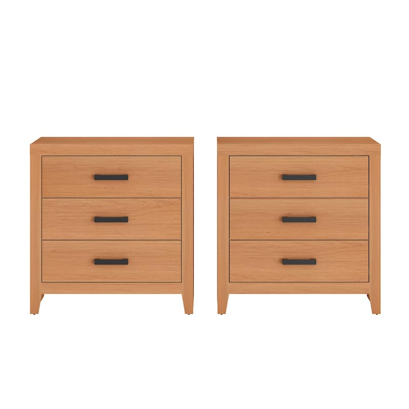 WAMPAT Farmhouse Nightstand with 3 Drawers, Large Wood Bedside Table