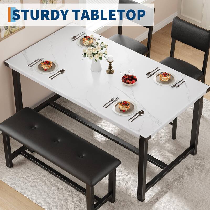 3 pcs Dining Table Set , with 2 Upholstered Chairs and Bench