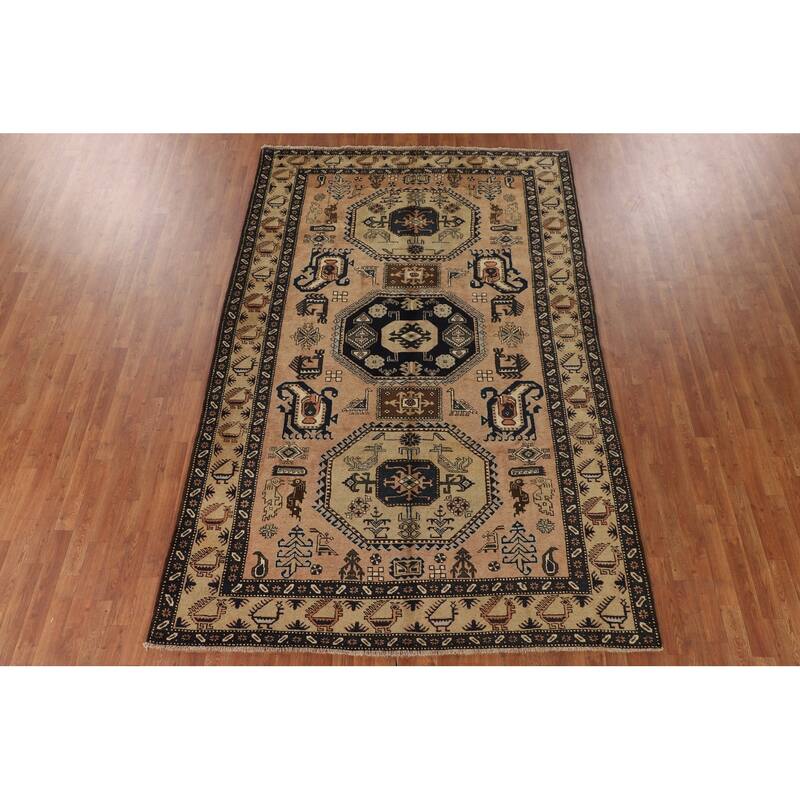 Tribal Ardebil Persian Vintage Area Rug Handmade Wool Carpet - 6'7" x 10'3"