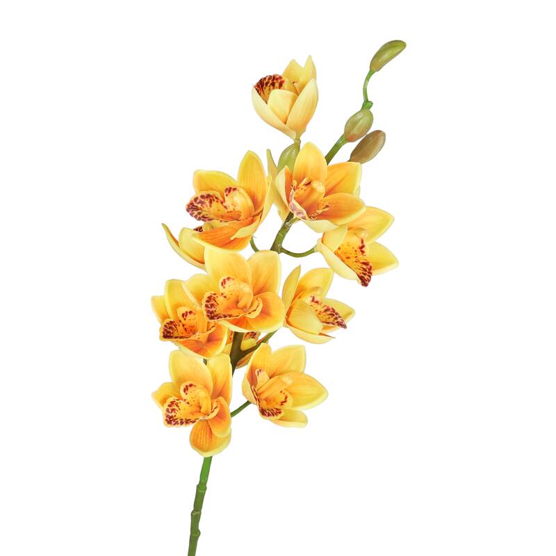 Set of 3 Yellow Orange Artificial Cymbidium Orchid Flower Stem Tropical Spray 30in - 30" L x 5" W x 5" DP