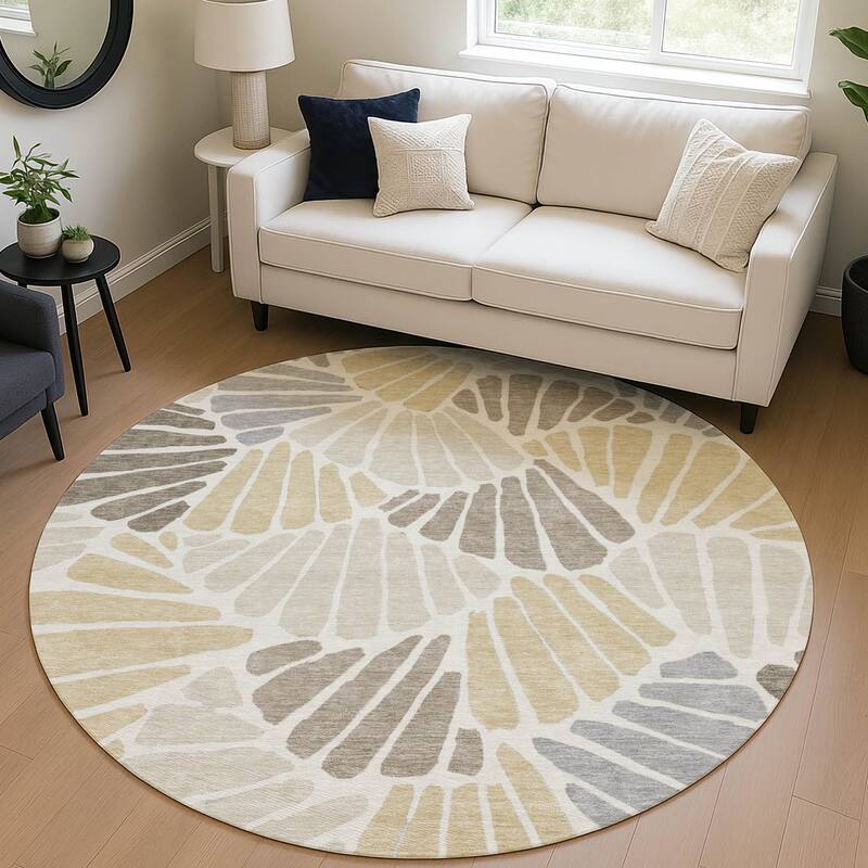 Machine Washable Indoor/ Outdoor Floral Modern Chantille Rug