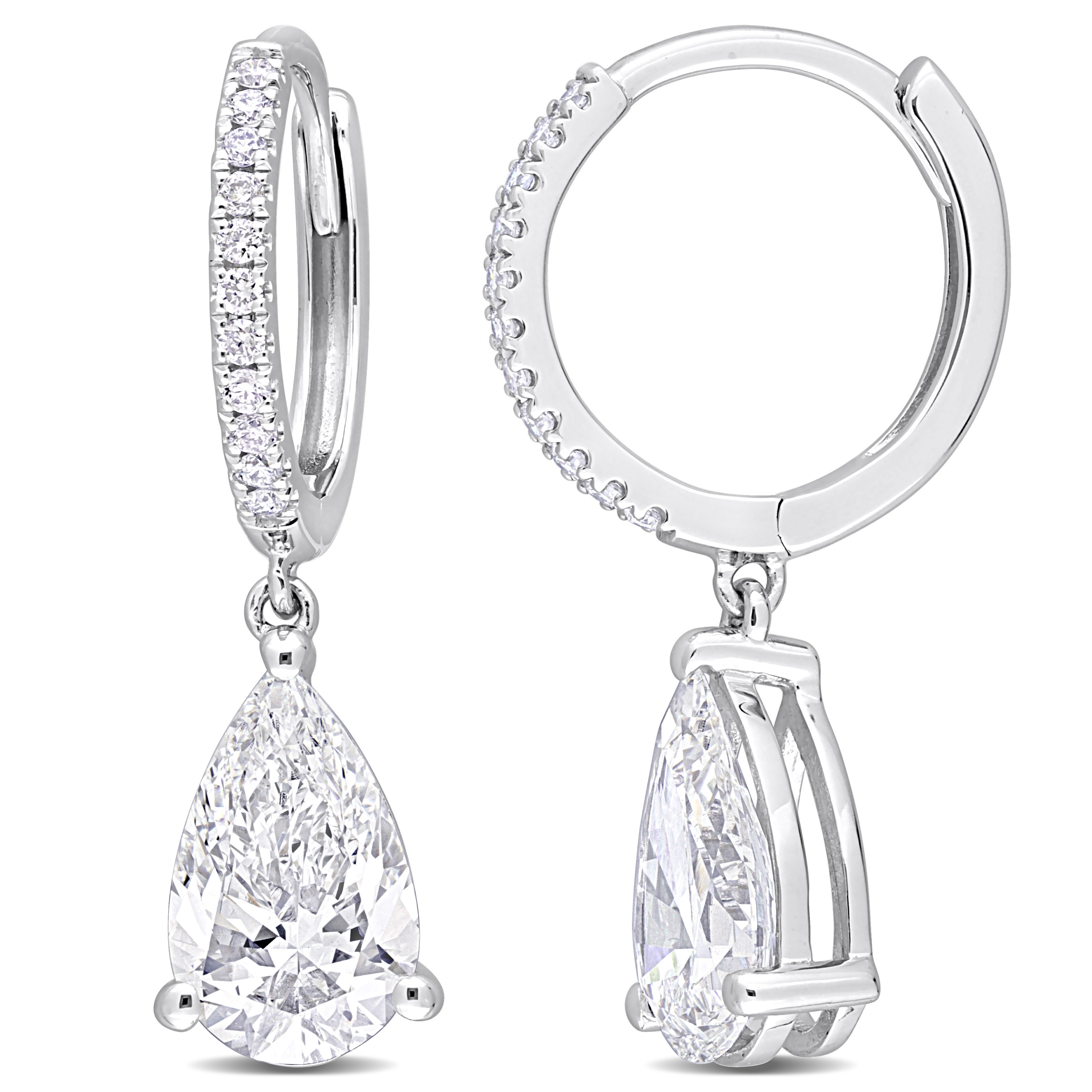 Miadora 2 1/10ct TDW Pear Lab-Grown Diamond Huggie Charm Earrings in 14k White Gold