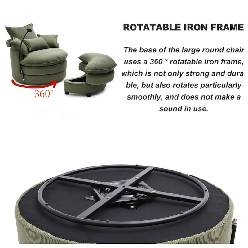 Modern Comfy 360° Swivel Barrel Chair with Ottoman and Pillows for Bedroom and Living Room