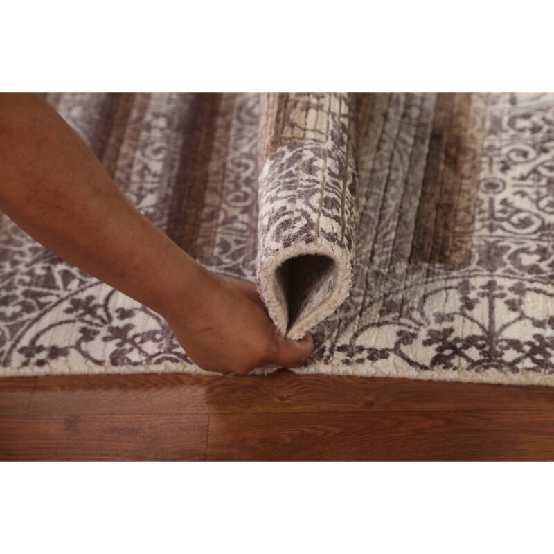 Striped Abstract Accent Rug Handmade Oriental Grey Wool Carpet - 2'10"x 4'6"