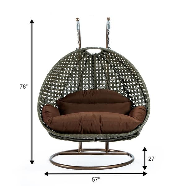 dimension image slide 8 of 16, LeisureMod Modern 2-Person Egg Hanging Swing Chair with Beige Wicker, Oxford Fabric Cover, Patio Hammock Lounger and Cushions