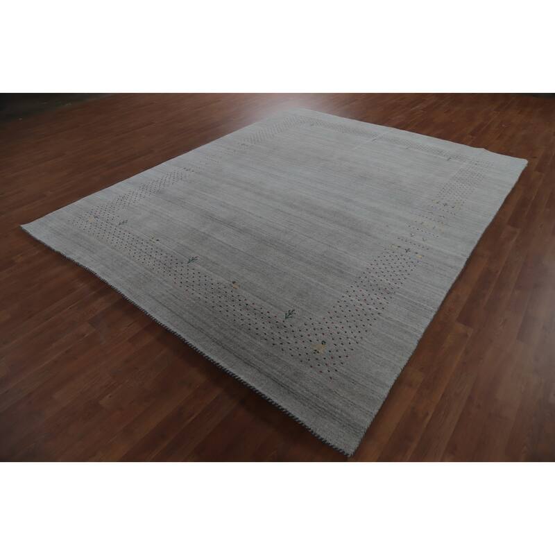 Hand Knotted Oriental 100% Wool Carpet Tribal Animal Pictorial Greys & Charcoal Gabbeh Area Rug - 9' 9'' X 7' 10''