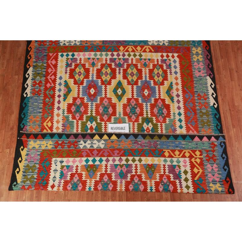 Kilim Oriental Rug Hand-Woven Multi-Color Wool Carpet - 8'3"x 9'7"