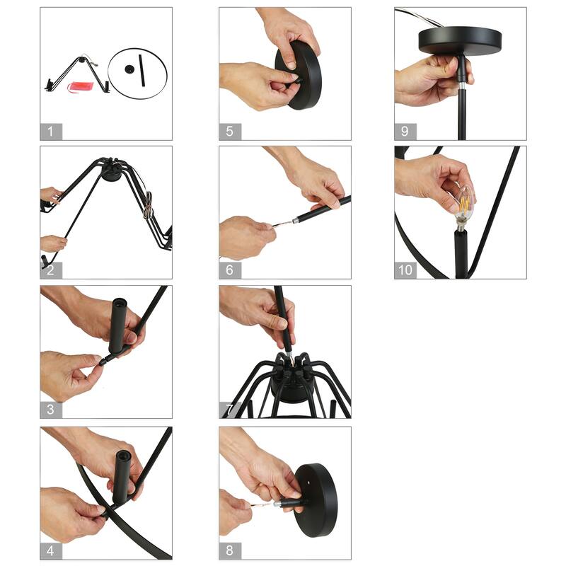 Modern Classic 8-Light Chandelier Matte Black Circular Light Fixture for Dining Room - 32.5 " × 20.5 "