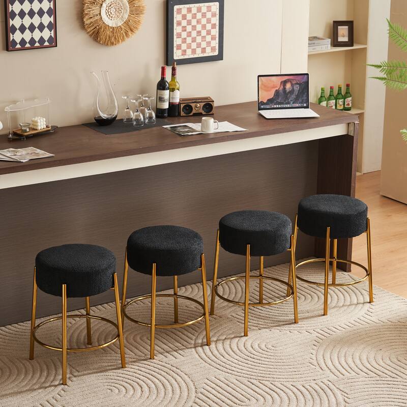 Round Bar Stools Set of 2, Upholstered Kitchen Stools with Metal Base, Counter Height Bar Stools with Backless