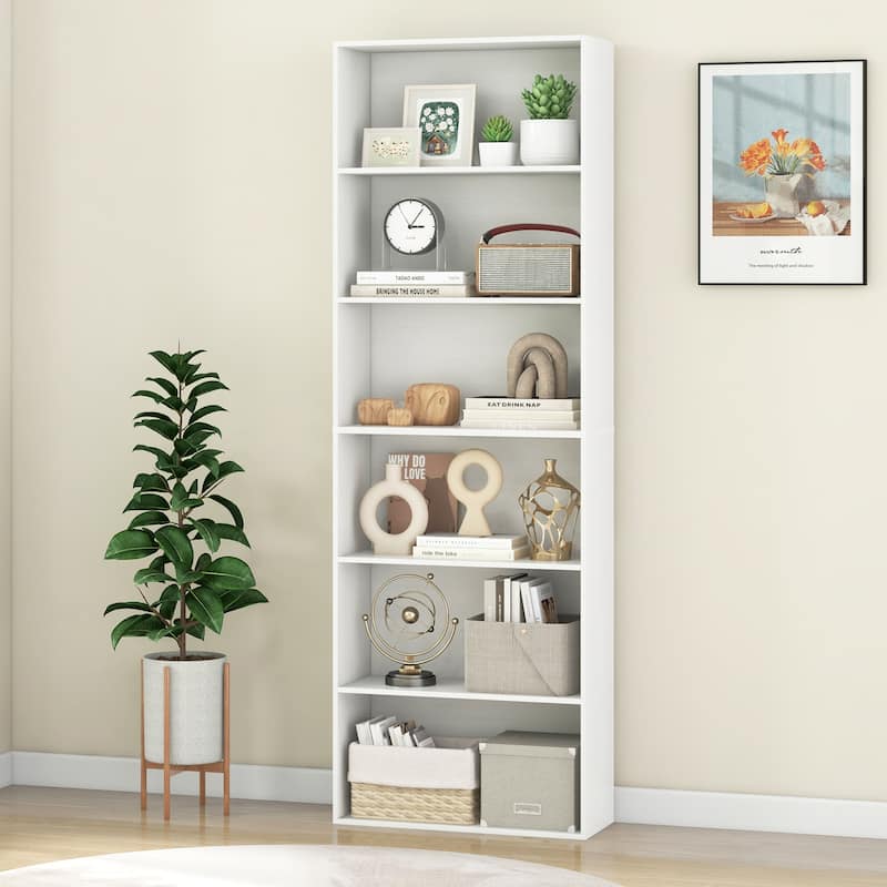 Gymax 6-Tier Bookshelf 70'' Tall Wooden Freestanding Storage Organizer