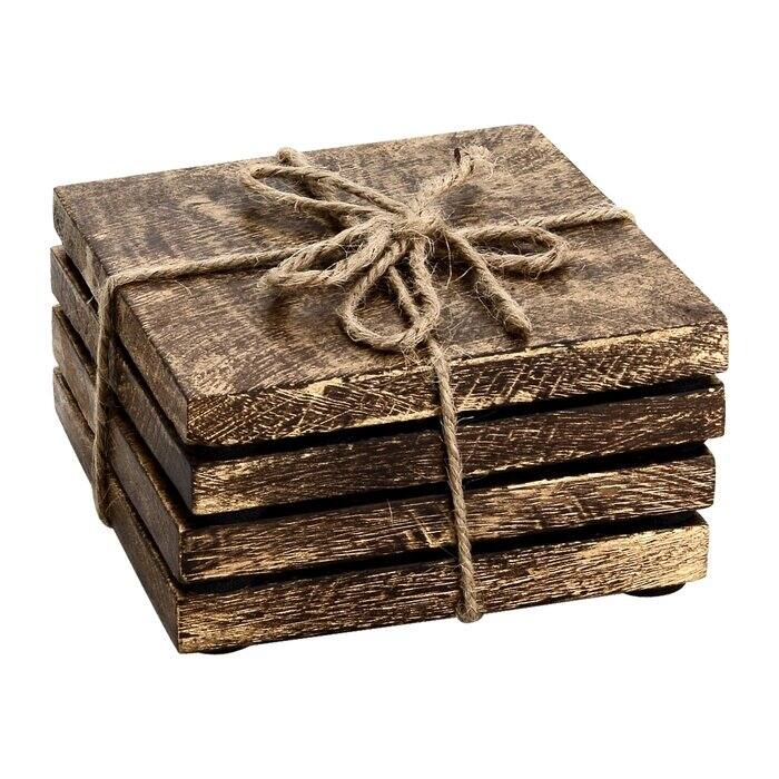 Wood Coasters, Wooden Rustic Farmhouse Coasters, Set of 4, Handmade