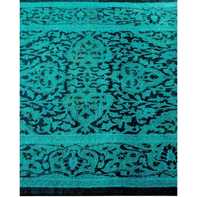 Overton Hand Knotted Wool Vintage Inspired Modern Contemporary Overdyed Green Runner Rug - 2' 7" x 17' 0"