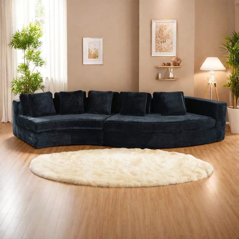 115.7" Chenille Modular Sofa Set with Curved Design - 4-Seater and 5 Cushions (No Assembly Required)