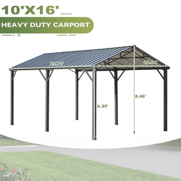 dimension image slide 0 of 6, Outdoor Carport with Durable Galvanized Steel Roof , Multi-Functional Shelter, Carport for Cars, Boats, and Tractors