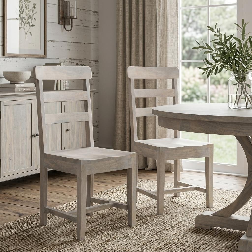 HomeRoots Set of Two White Wood Ladder Back Dining Side Chairs - 17.50 in. x 39.50 in. x 17.50 in.