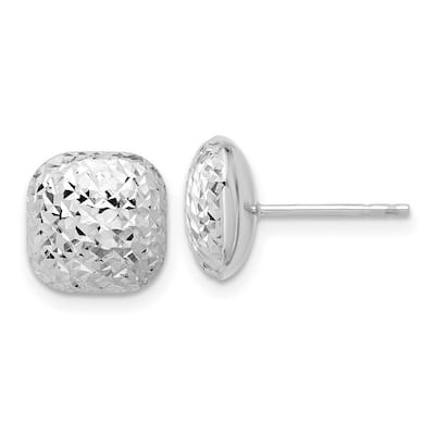 Curata 14k White Gold Polished Sparkle Cut Puffed Square Post Earrings - 10.1x10.1mm