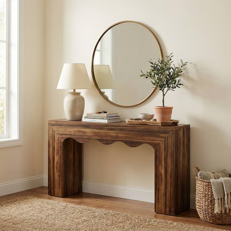 63" Farmhouse Console Table with Storage, Wooden Sofa Table