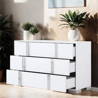 Mirrored Storage Cabinet with Metal Handle, 6 Drawers