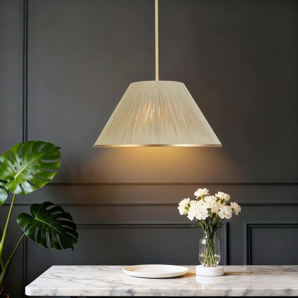 Modern Farmhouse 1-Light Gold Nature Pendant Light for Kitchen Island Dining Room - 20.5"Dx11"H