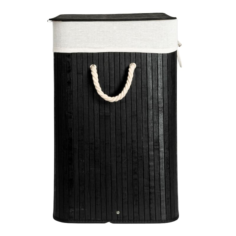 Household Essentials Bamboo Double Laundry Hamper with Rope Handles and Removable Laundry Bag