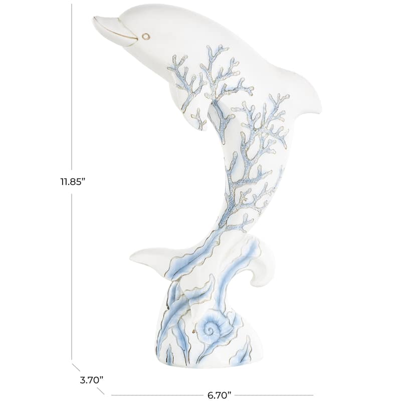 Polystone Animal Curved Decorative Sculpture with Blue Coral Patterns - White - Roche River Decor