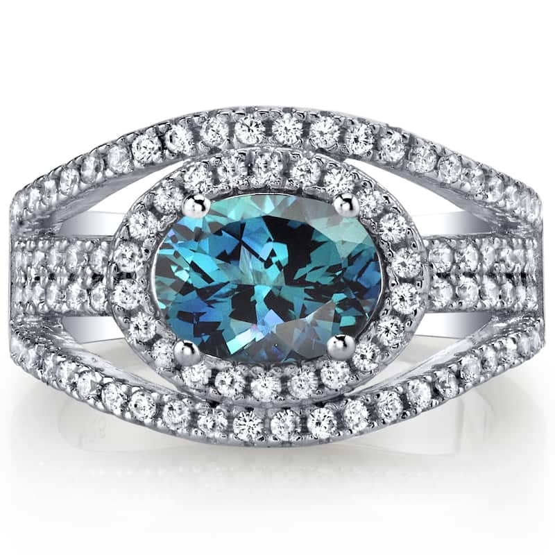 Sterling Silver 1.75 ct Color-changing Alexandrite Halo Ring