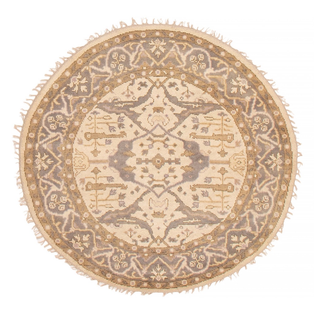 ECARPETGALLERY Hand-knotted Royal Oushak Ivory Wool Rug - 4'10 x 4'10